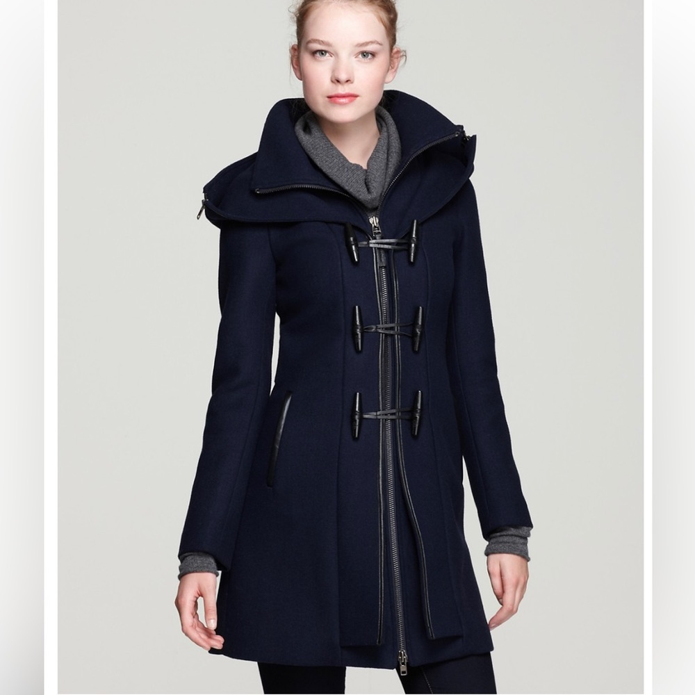 Mackage Steffy Navy Blue Wool Coat with Toggle and Detachable Hood - Picture 3 of 11